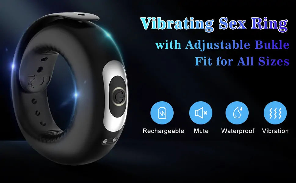 Vibrating Penis Ring with Adjustable Buckle for Couple Sex