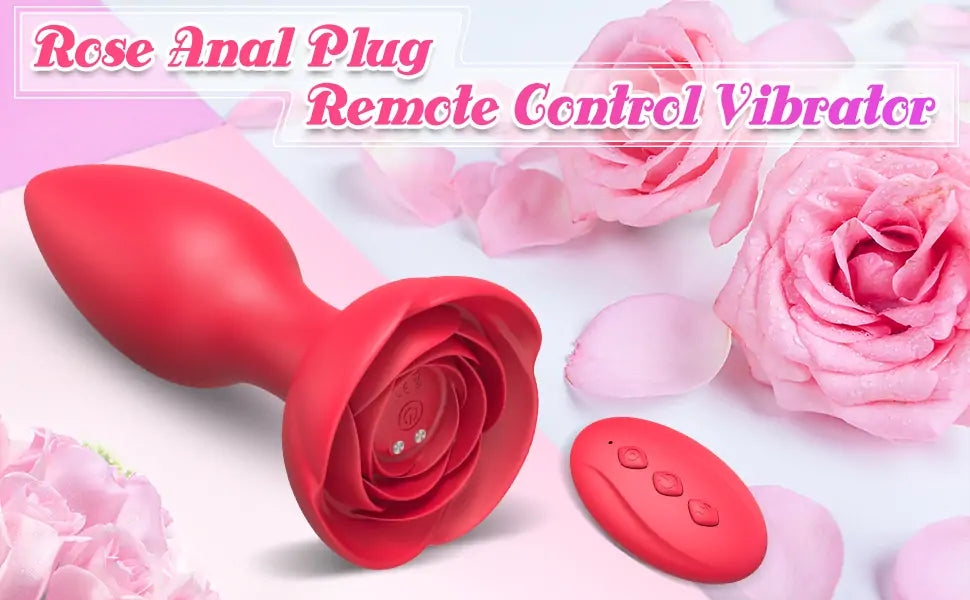 Rose Remote Control Vibrator, Vibrating Red Silicone Butt Plug