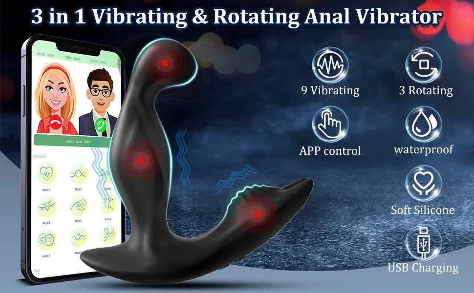 APP Control Rotating Head G-spot Prostate Massager with 360° Rotating & Vibration