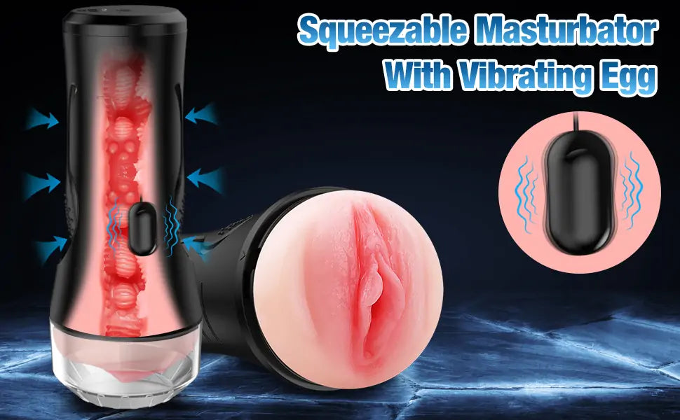 Vibrating Male Masturbator Squeezable Pocket Pussy Stroker