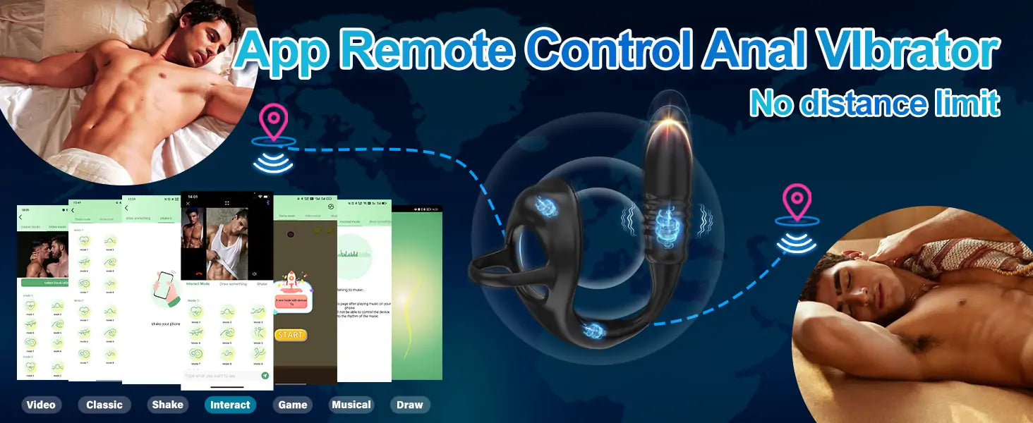 APP Remote Control Vibrating Penis Ring with Anal Plug Vibrator